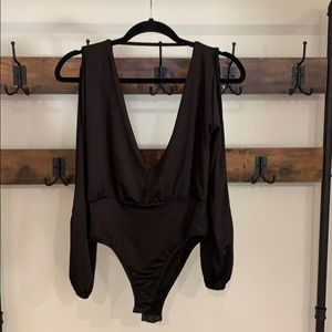 Sexy black deep v front and back bodysuit